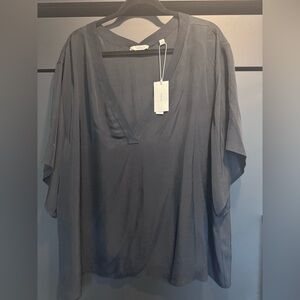 Vince Black V-Neck Draped Short Sleeve Top